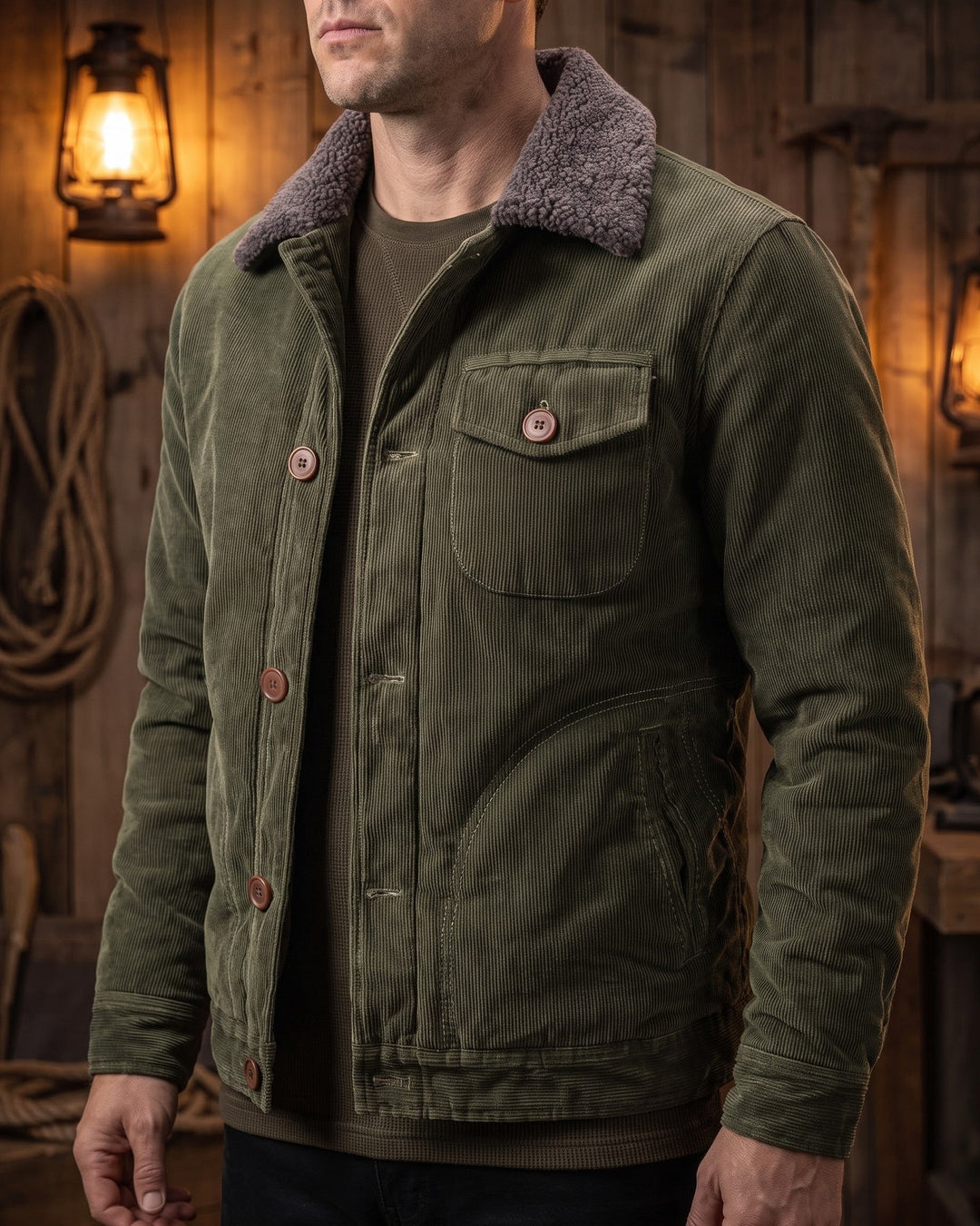 Ludovico Corduroy Sherpa-Collar Jacket