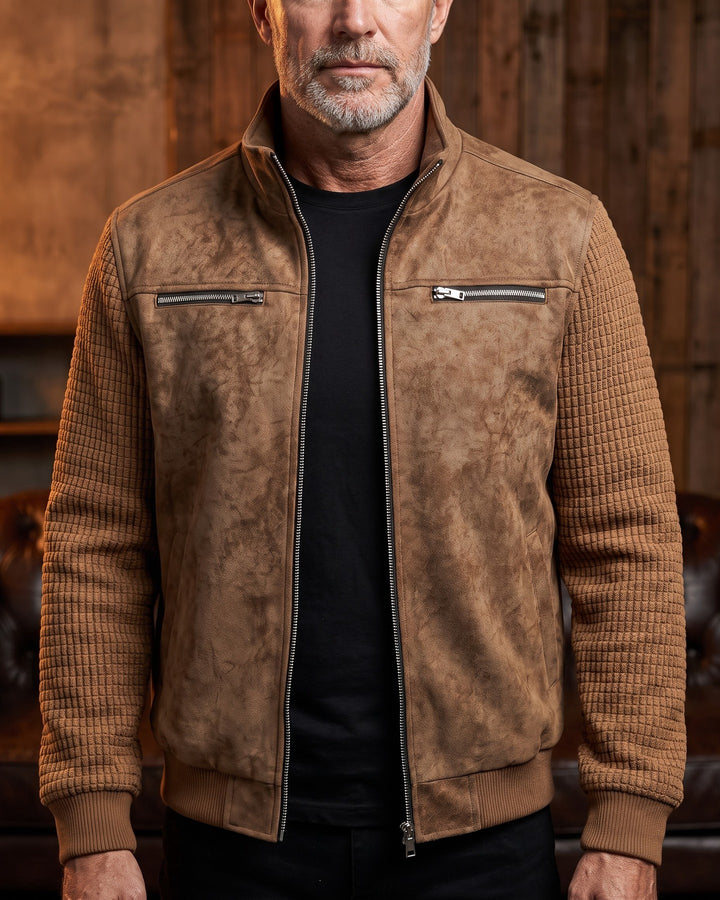 Augusto Suede-Finish Mixed-Material Jacket