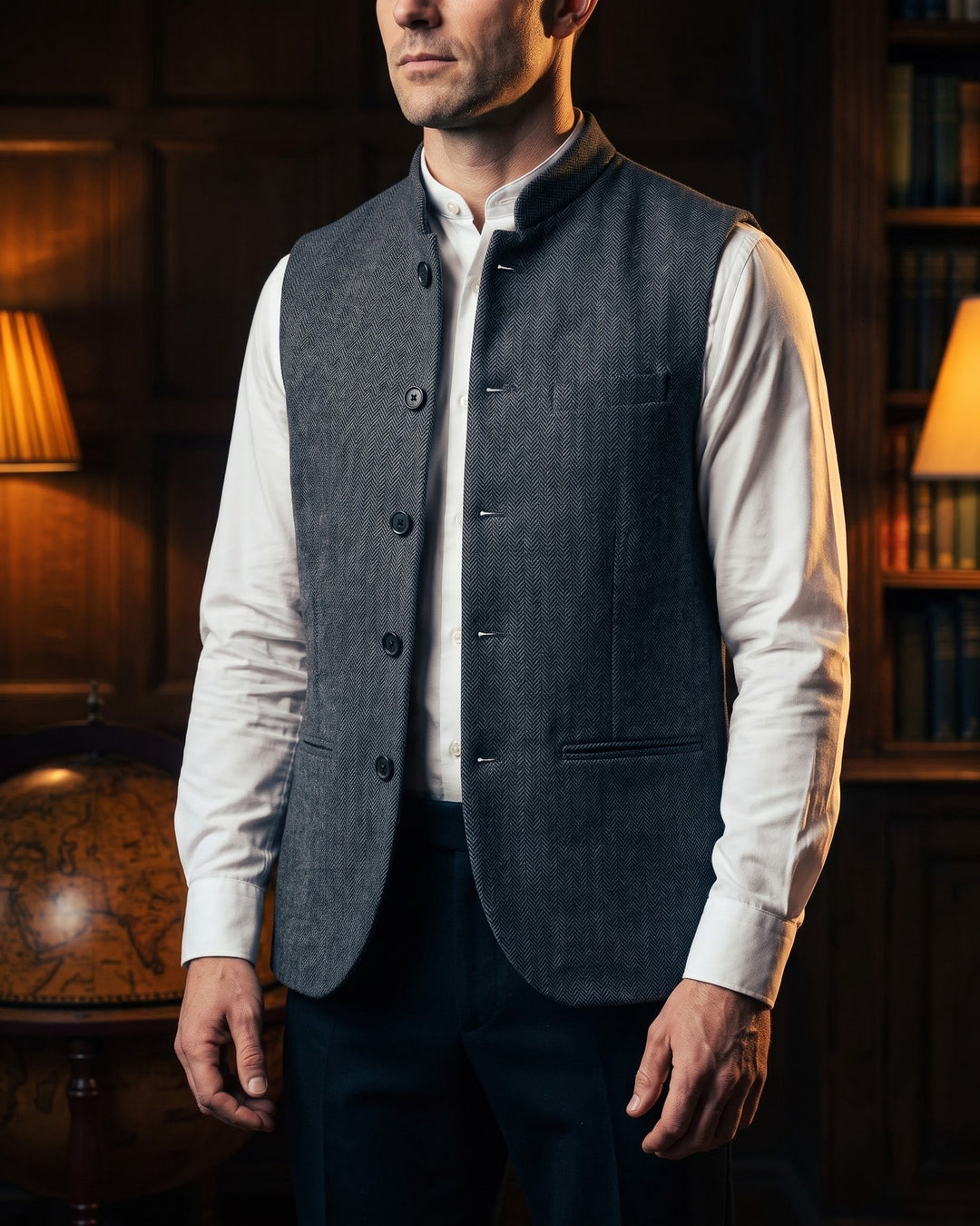 Rodolfo Herringbone Nehru Waistcoat