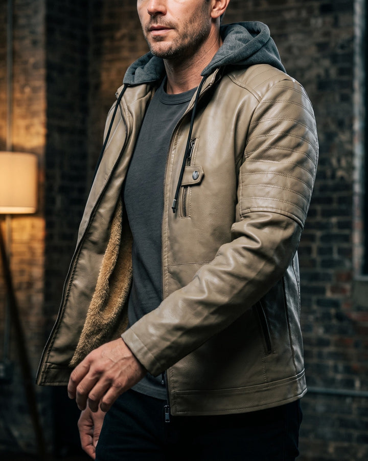 Eugenio Leather Hooded Jacket