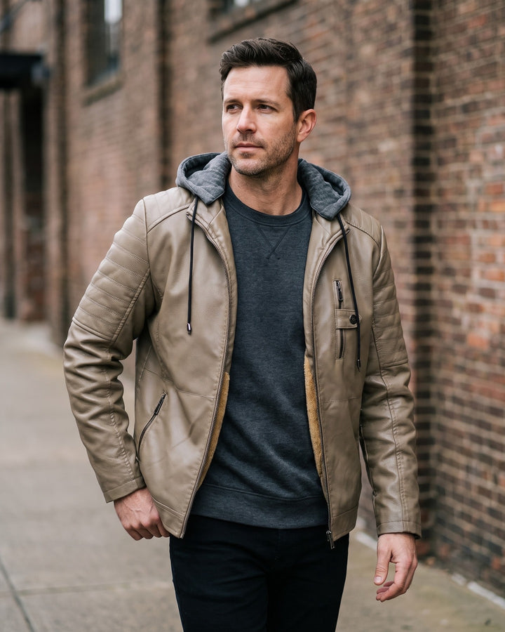 Eugenio Leather Hooded Jacket