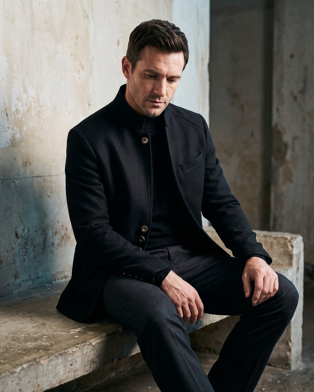 Valerio Wool Mandarin Collar Blazer