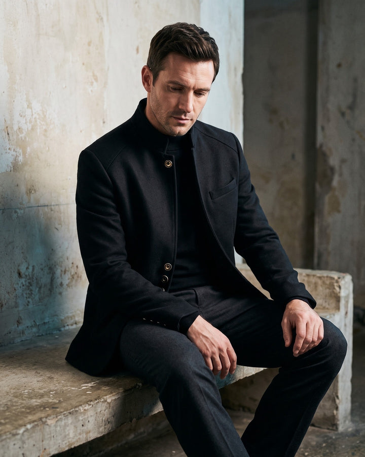 Valerio Wool Mandarin Collar Blazer