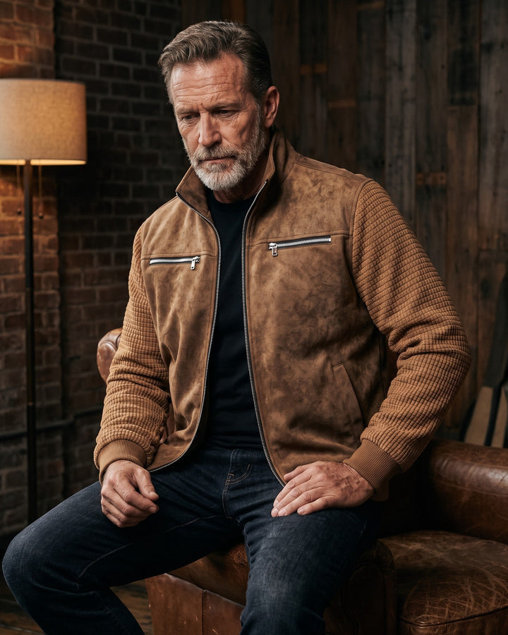 Augusto Suede-Finish Mixed-Material Jacket