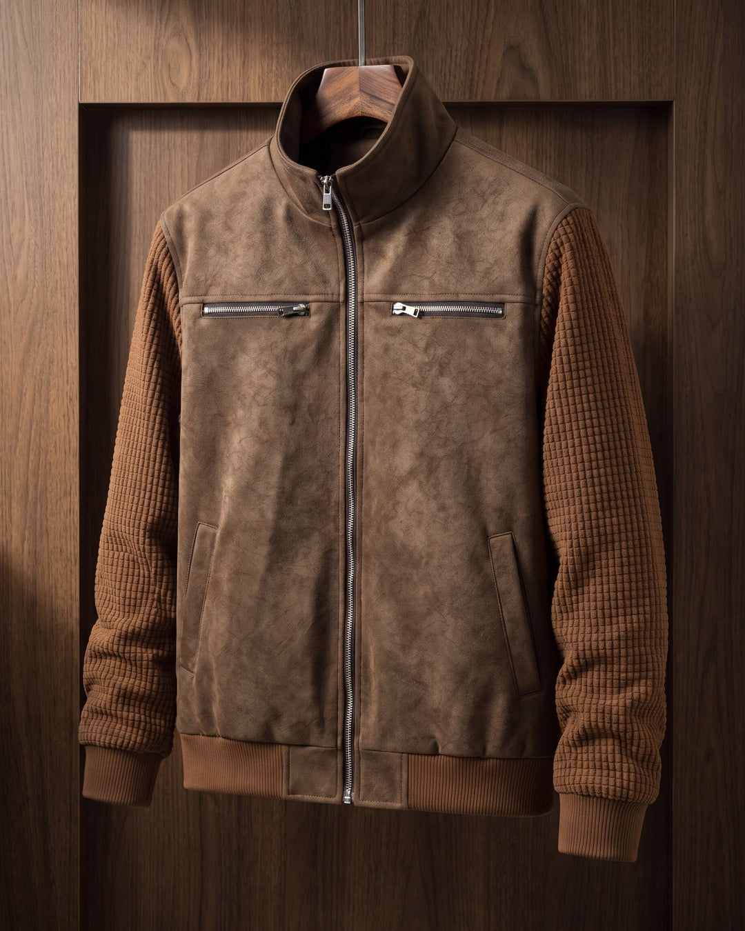 Augusto Suede-Finish Mixed-Material Jacket