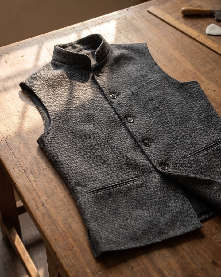 Rodolfo Herringbone Nehru Waistcoat