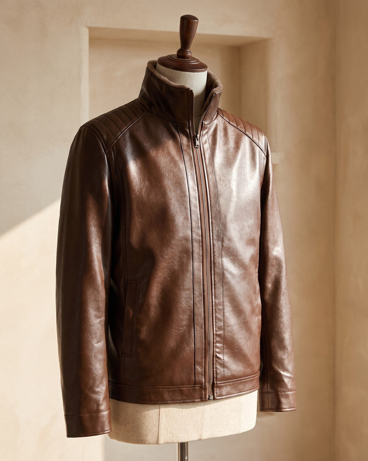 Hugo Faux Leather Shearling-Collar Jacket
