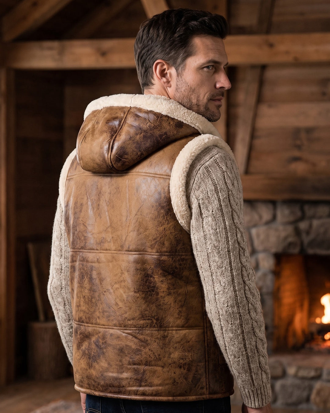 Leandro Faux Leather Sherpa Vest