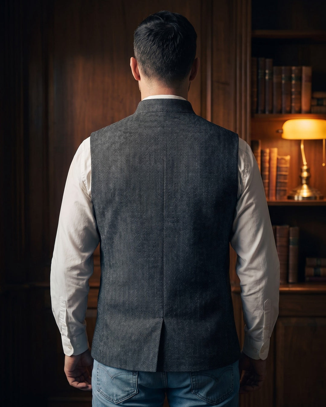 Rodolfo Herringbone Nehru Waistcoat