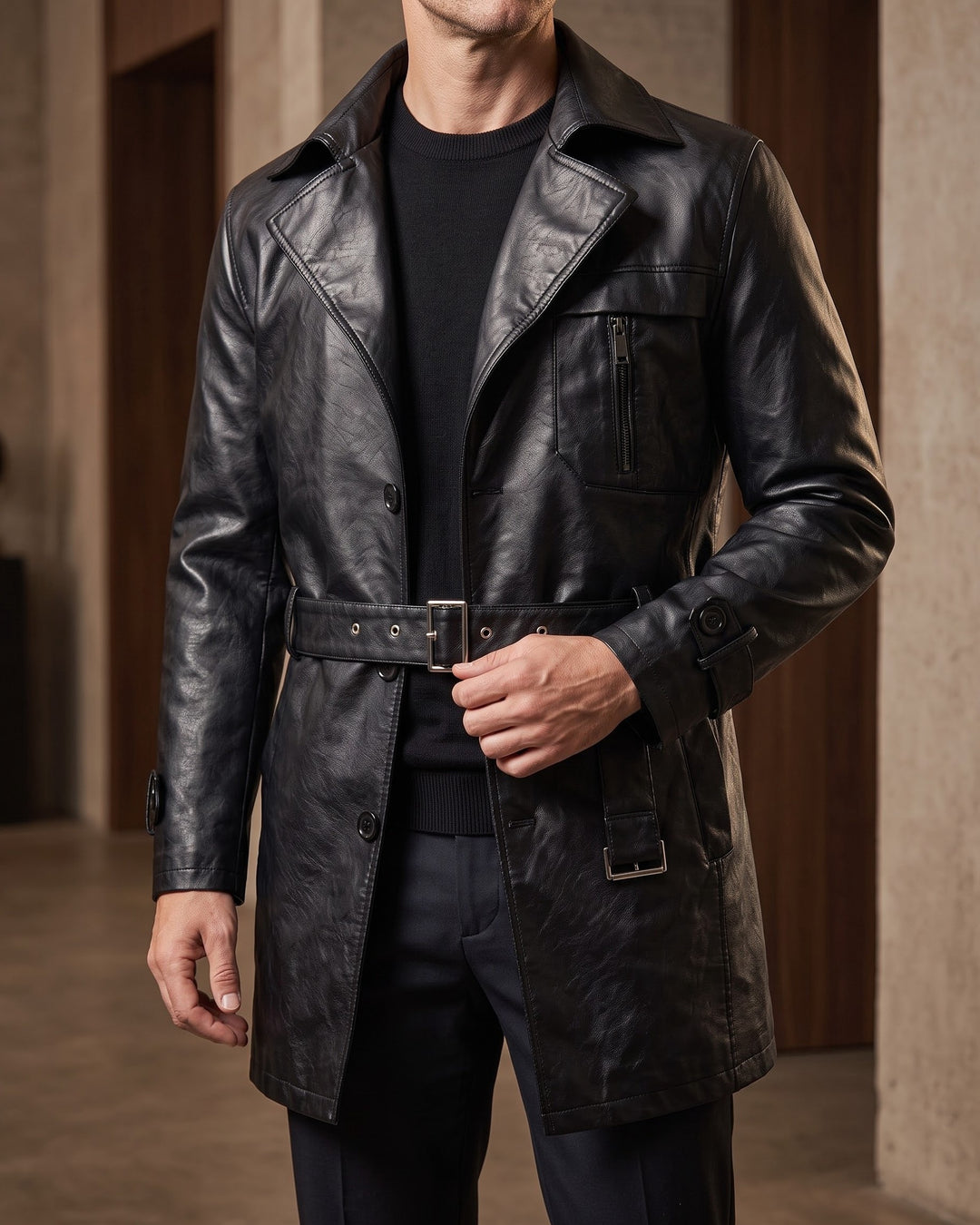 Dante Faux Leather Trench Coat