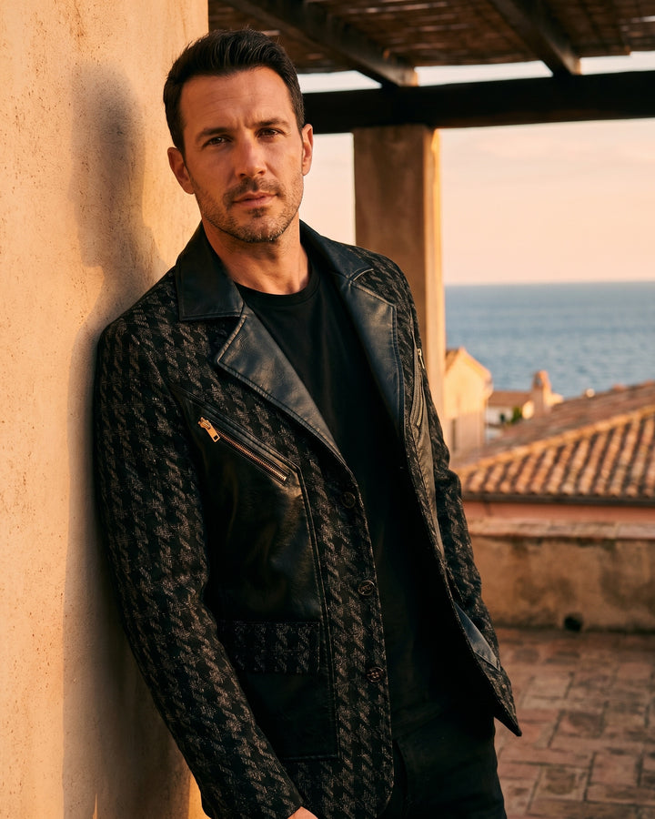 Santos Leather-Trim Houndstooth Jacket