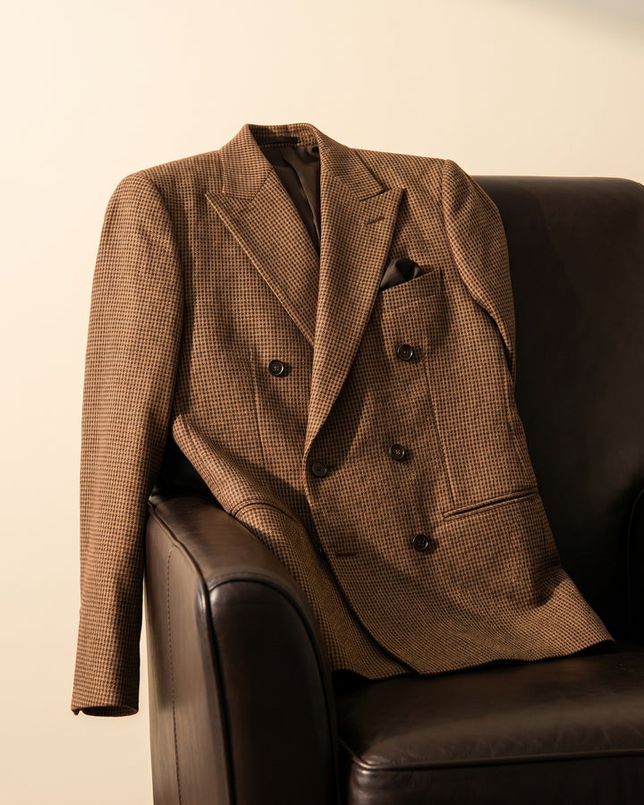 Simon Houndstooth Tweed Double-Breasted Blazer