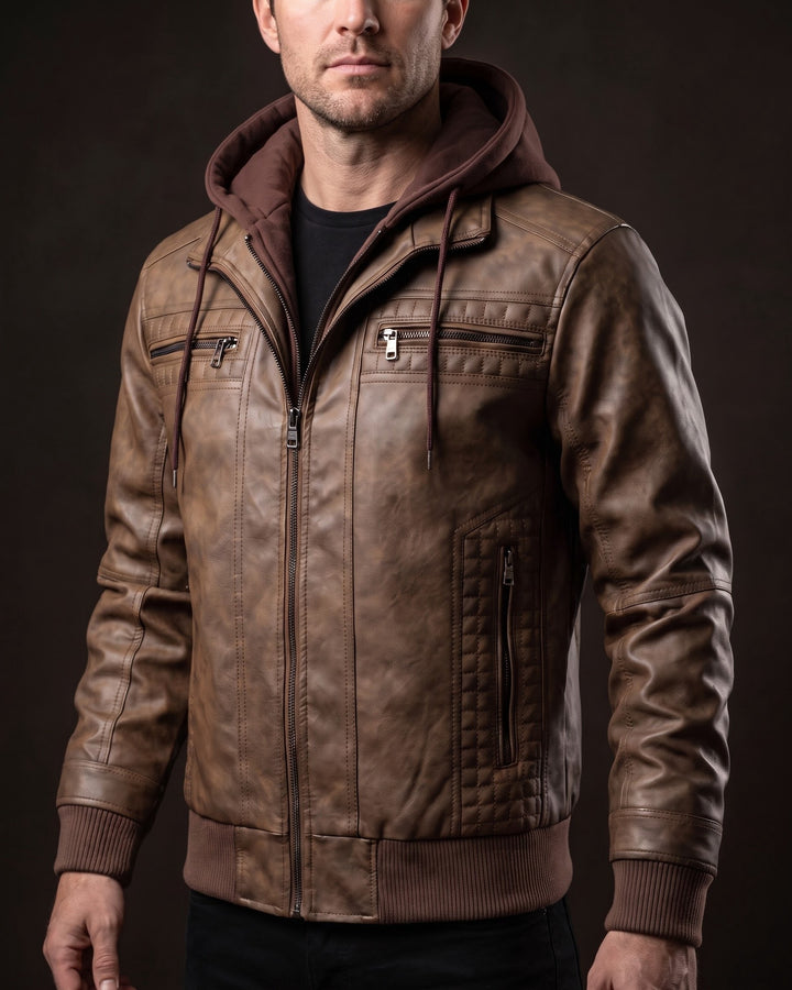 Silvio Leather Hooded Jacket