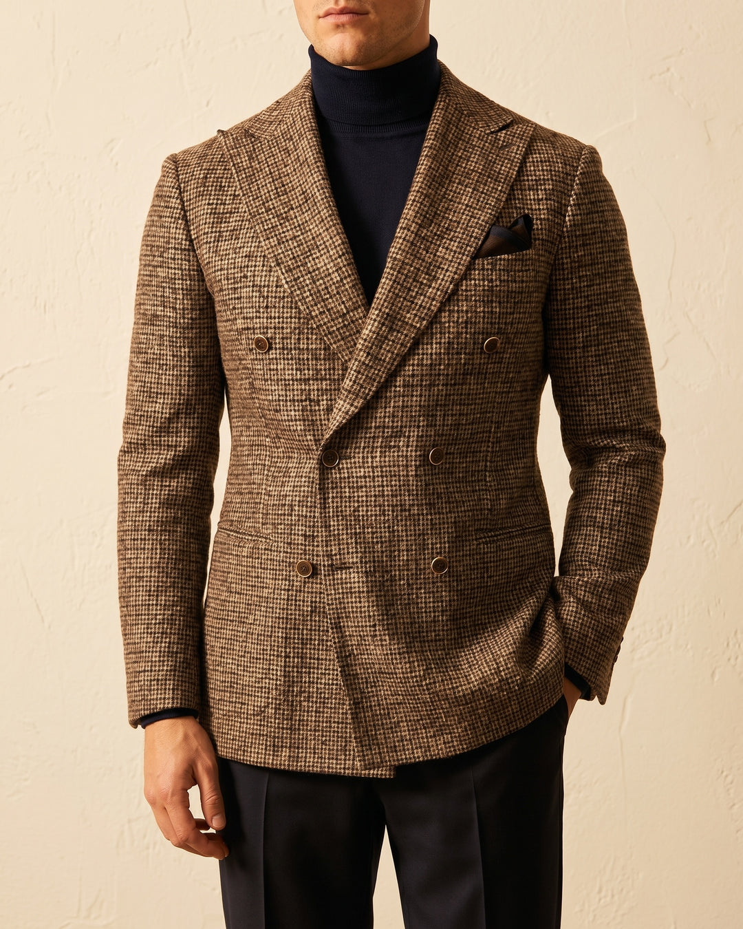 Simon Houndstooth Tweed Double-Breasted Blazer