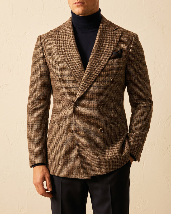 Simon Houndstooth Tweed Double-Breasted Blazer