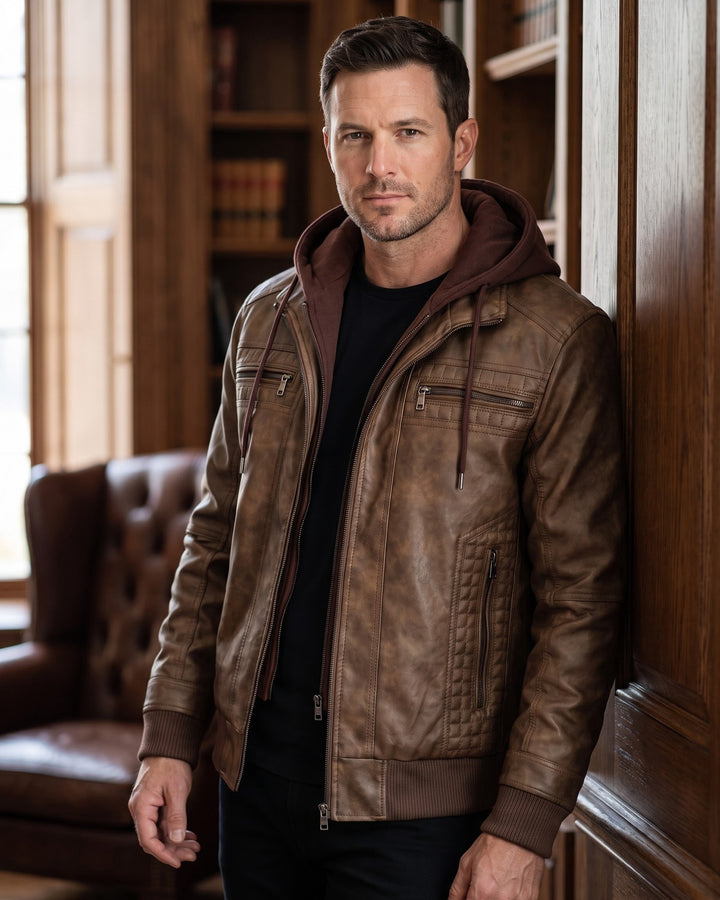 Silvio Leather Hooded Jacket