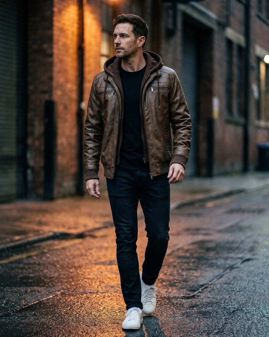 Silvio Leather Hooded Jacket