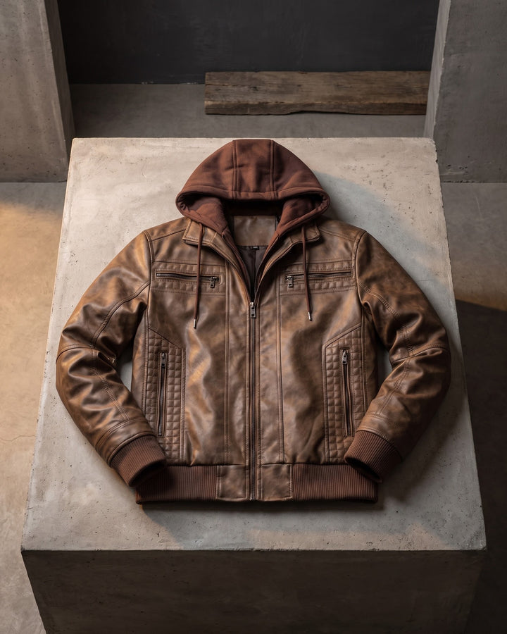 Silvio Leather Hooded Jacket
