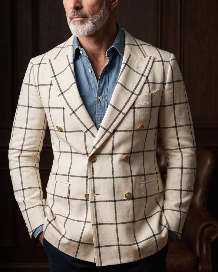 Salvatore Cotton Blend Double-Breasted Blazer
