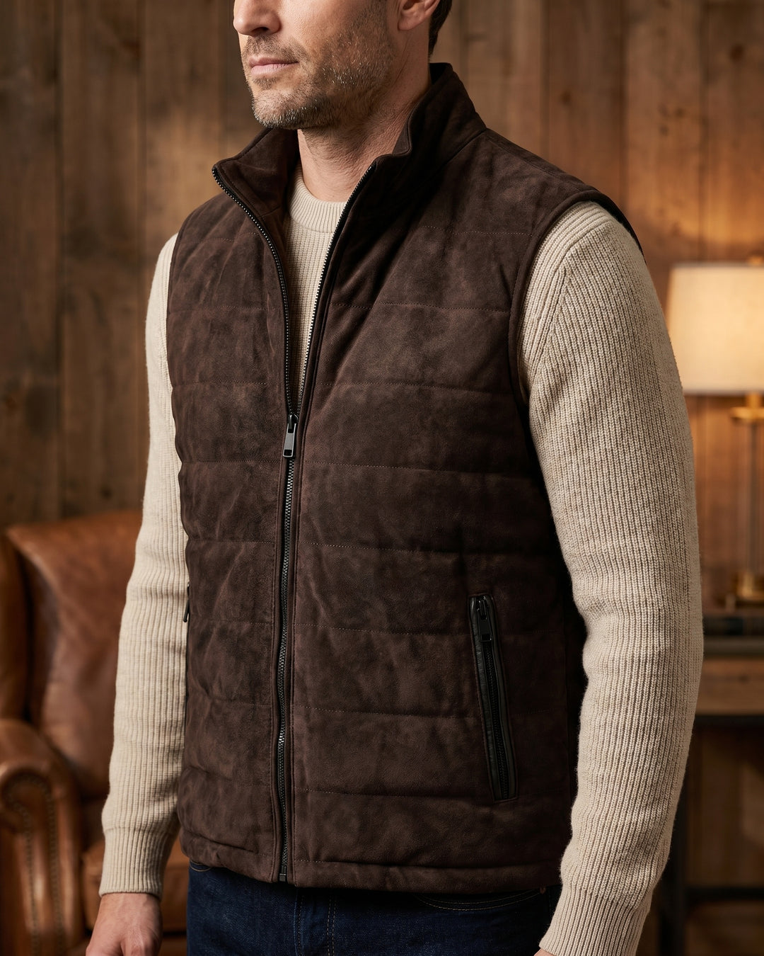 Vicente Quilted Suede Vest
