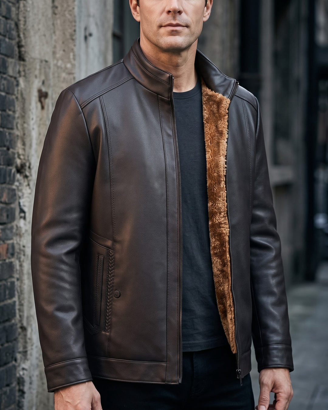Francesco Faux Leather Sherpa-Lined Jacket