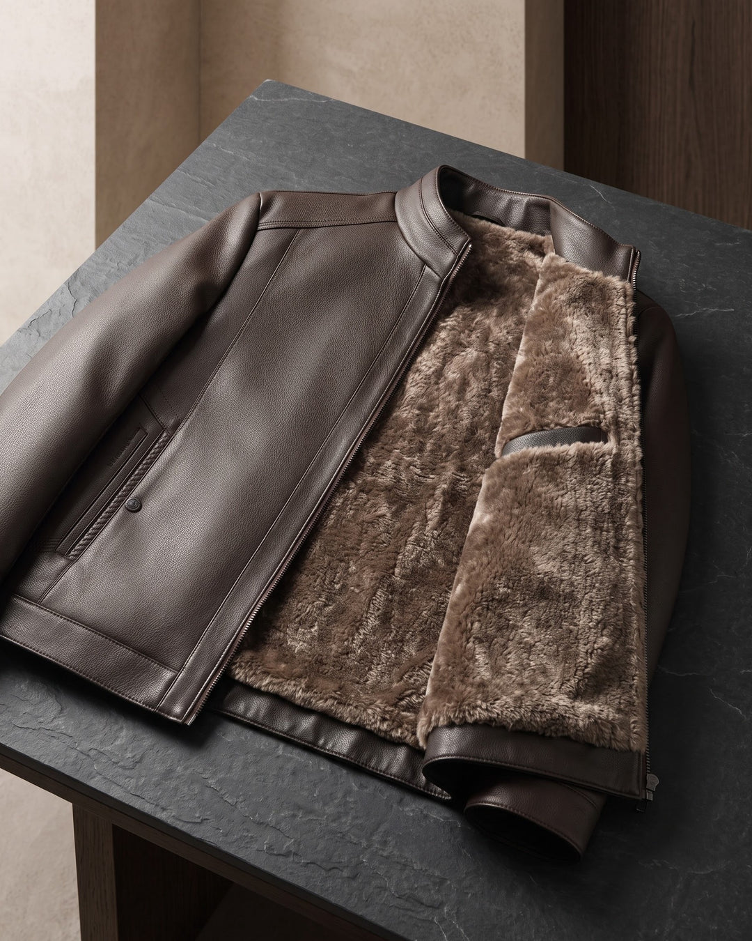 Francesco Faux Leather Sherpa-Lined Jacket