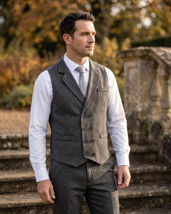 Guido Herringbone Tweed Vest