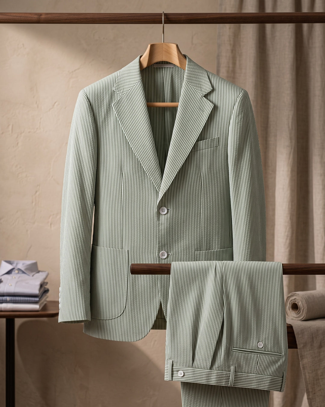 Roberto Cotton Seersucker Suit Set