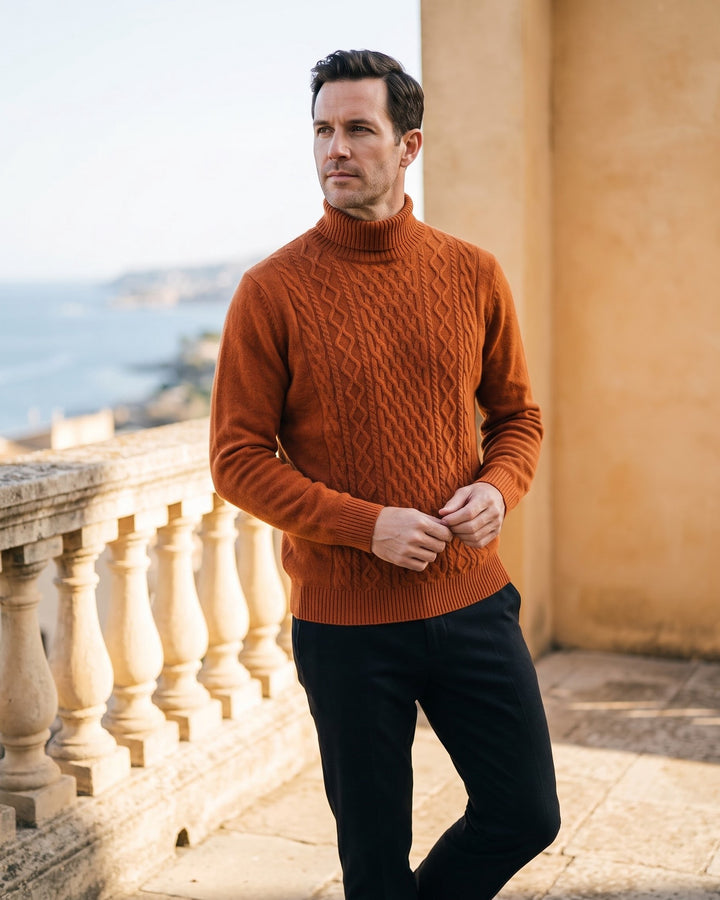 Giulio Wool Cable-Knit Turtleneck Sweater