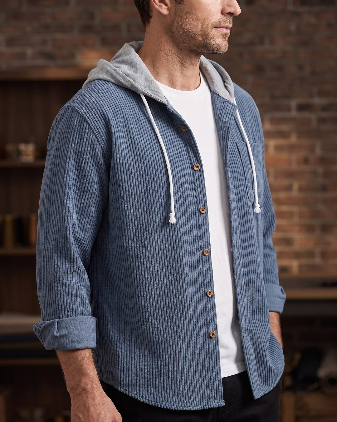 Mario Waffle-Knit Hooded Shirt Jacket