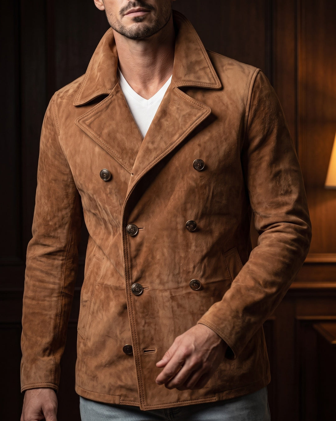 Ermanno Suede Leather Peacoat