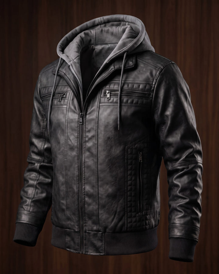 Silvio Leather Hooded Jacket