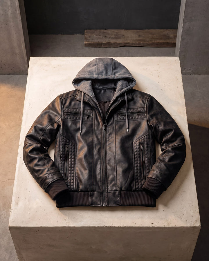 Silvio Leather Hooded Jacket