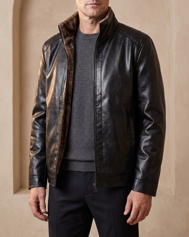 Hugo Faux Leather Shearling-Collar Jacket