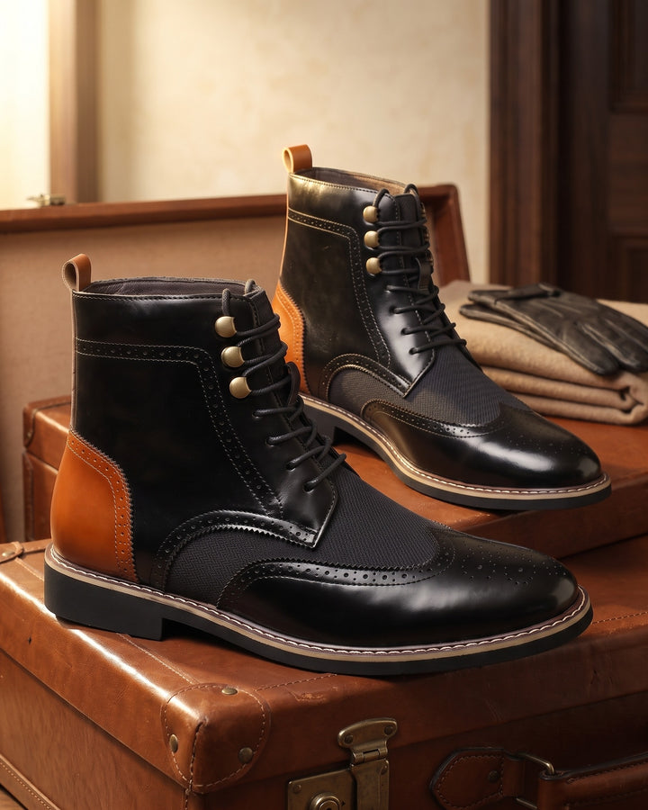 Giulio Faux Leather Wingtip Brogue Boots