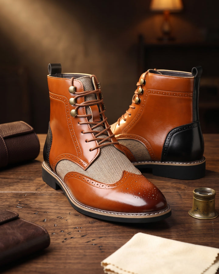 Giulio Faux Leather Wingtip Brogue Boots