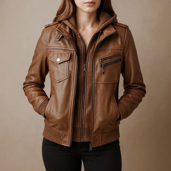 Alessia Hooded Leather Jacket