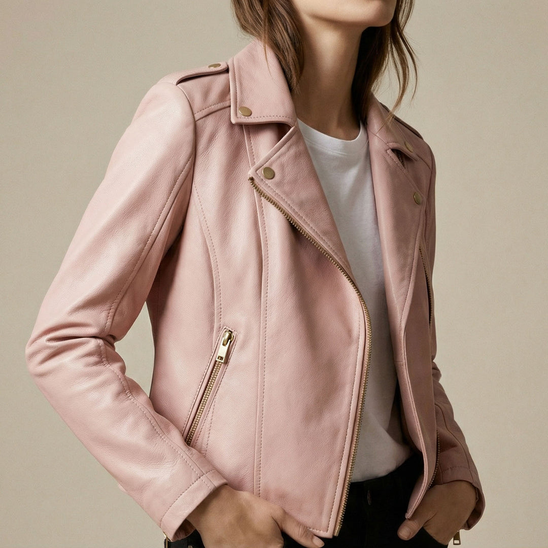Blush Leather Biker Jacket