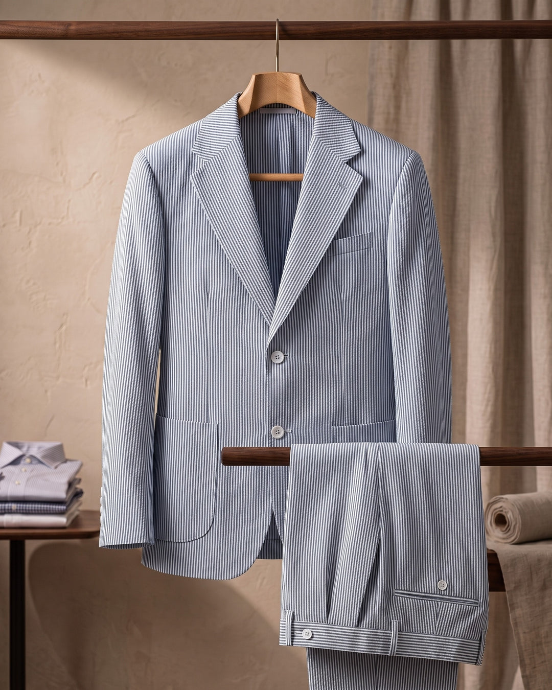 Roberto Cotton Seersucker Suit Set